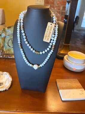 Pink Panache White and Gold Double-Strand Beaded Necklace